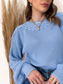 Blusa Feminina Trico Trança Manga Bufante