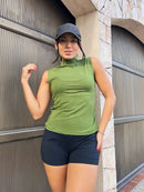 Blusa Cavada Gola Alta Sem Manga Basica Top TECIDO: VISCOLYCRA