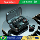 Fone de ouvido Bluetooth com estojo de LED digital à prova d'água, potente, bateria de longa duração e controle por toque.