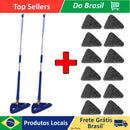Kit 2 Mop Esfregão Rodo Limpeza, Esfregão Triangulo Ajustável Giratório 360° + 12 refis