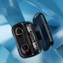 Fone de ouvido Bluetooth com estojo de LED digital à prova d'água, potente, bateria de longa duração e controle por toque.