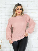 Blusa Feminina Trico Trança Manga Bufante
