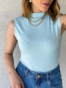 Blusa Cavada Gola Alta Sem Manga Basica Top TECIDO: VISCOLYCRA