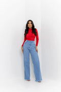 Calça Jeans Feminino Wide Leg Pantalona Retrô Perfeita Moda