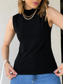 Blusa Cavada Gola Alta Sem Manga Basica Top TECIDO: VISCOLYCRA