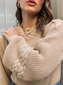 Blusa Feminina Trico Trança Manga Bufante