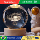 Luminária Cristal De Mesa Bola de Cristal Planeta Terra, Lua, Galáxia e Sistema Solar LED Base De Madeira Decoração
