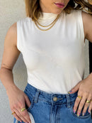 Blusa Cavada Gola Alta Sem Manga Basica Top TECIDO: VISCOLYCRA