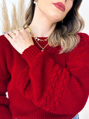 Blusa Feminina Trico Trança Manga Bufante